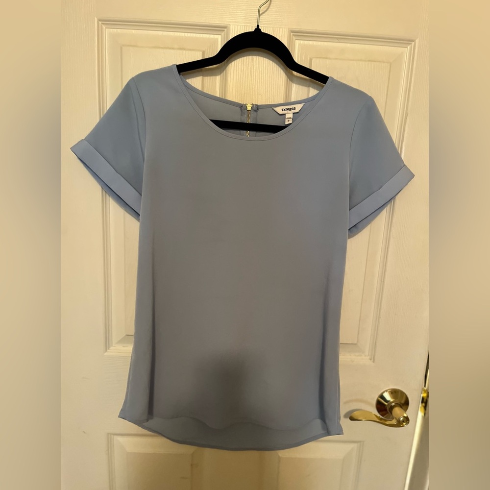 Express Blue Cuffed Sleeve Boxy Blouse